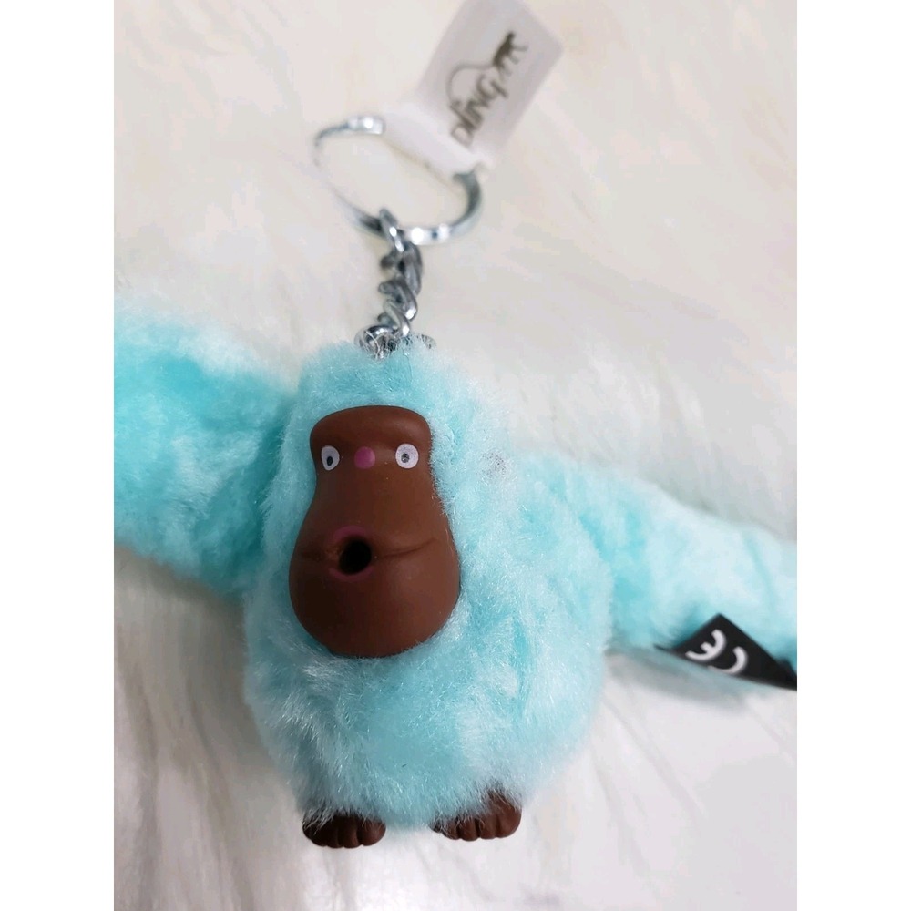 NEW Kipling STEPHANIE BLUE Plush Monkey Handbag Key Chain Ring Bag Charm Ape - Picture 2 of 4